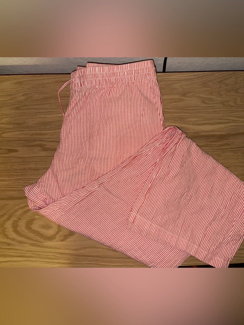 H&M Red and White Striped Drawstring Track Pants